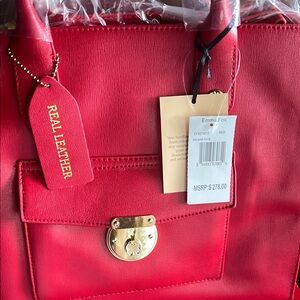 Emma Fox Red Tote with Structured Design and Gold Accents